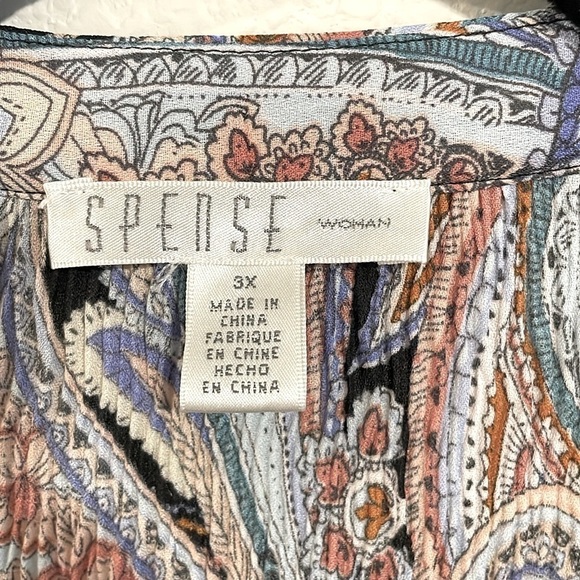 Spense Women's Button Front Shirt 3X Black Paisley Stretch Smock Body Longline - Picture 7 of 11